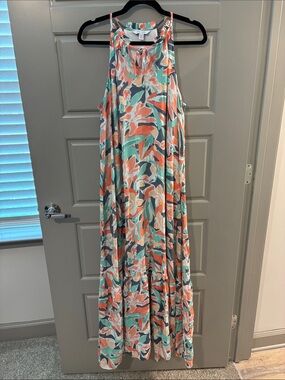 Nine West Coral, Teal & Cream Floral Halter Maxi Dress